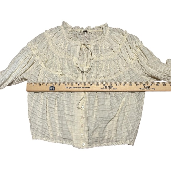 Free People Hailey Cotton Shadow-Striped Crop Top Blouse Size Small Ruffles - Picture 5 of 8